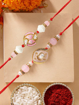 Karatcart - Multi-Color Handmade Kundan Rakhis with Roli Chawal (Pack of 2)