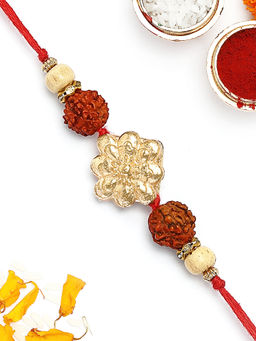Karatcart - Multi-Color Gold Plated Floral Kundan Rudraksha Studded Bhaiya Rakhi with Roli Chawal