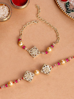 Karatcart - Multi-Color Gold Plated Beads Bhaiya Bhabhi Rakhi with Roli & Chawal (Pack of 2)