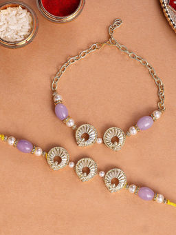Karatcart - Gold Plated Purple Beads Bhaiya Bhabhi Rakhi with Roli & Chawal (Pack of 2)