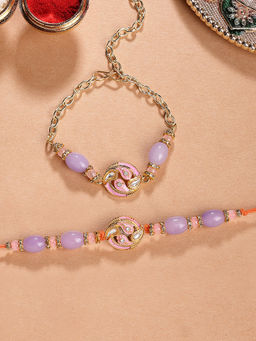 Karatcart - Gold Plated Multi-Color Beads Floral Bhaiya Bhabhi Rakhi with Roli & Chawal (Pack of 2)