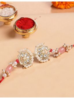 Karatcart - Multi-Color Gold Plated Tumble Kundan Bhaiya Rakhi with Roli & Chawal