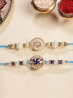 Karatcart - Multi-Color Swastik Enamel Kundan Rakhi with Roli & Chawal (Pack of 2)
