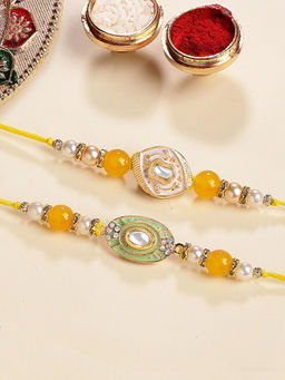 Karatcart - Multi-Color Enamel Kundan Rakhi with Roli & Chawal (Pack of 2)