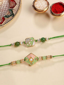 Karatcart - Multi-Color Enamel Kundan Rakhi with Roli & Chawal (Pack of 2)