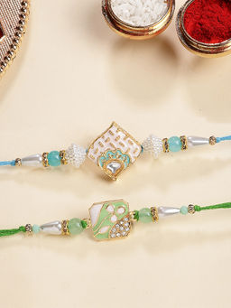 Karatcart - Multi-Color Enamel Floral Kundan Rakhi with Roli & Chawal (Pack of 2)