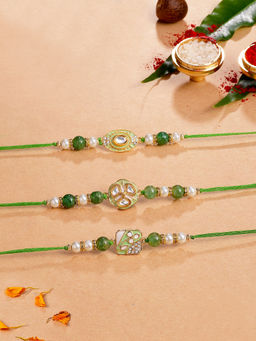 Karatcart - Pastel Green Enamel Kundan Rakhi with Roli & Chawal (Pack of 3)