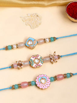 Karatcart - Multi-Color Enamel Kundan Rakhi with Roli & Chawal (Pack of 3)