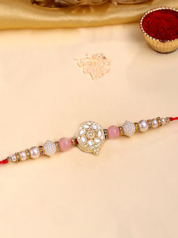 Karatcart - Multi-Color Gold Plated Beads Kundan Bhaiya Rakhi with Roli & Chawal