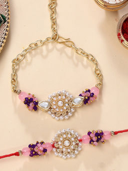 Karatcart - Gold Plated Multi-Color Crystal Bhaiya Bhabhi Rakhi with Roli & Chawal (Pack of 2)
