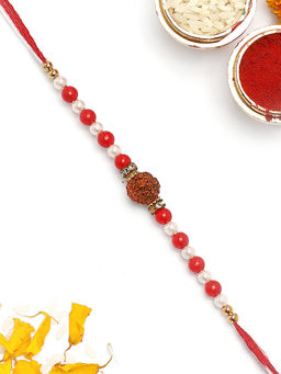 Karatcart - Multi-Color Beads Rudraksha Bhaiya Kundan Rakhi with Roli & Chawal