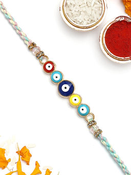 Karatcart - Multi-Color Evil Eye Bhaiya Kundan Rakhi with Roli & Chawal