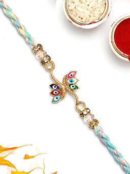 Karatcart - Butterfly Design Multi-Color Evil Eye Bhaiya Kundan Rakhi with Roli & Chawal