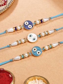 Karatcart - Multi-Color Enamel Evil Eye Kundan Rakhi with Roli Chawal (Pack of 3)