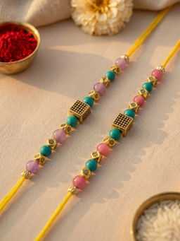 Karatcart - Cube Charm Multi-Color Beads Kundan Rakhi with Roli & Chawal (Pack of 2)