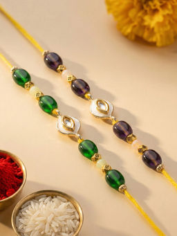 Karatcart - Multi-Color Beaded Kundan Rakhi with Roli Chawal (Pack of 2)