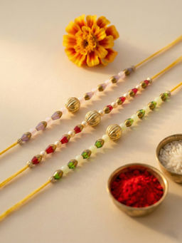Karatcart - Multi-Color Beaded Kundan Rakhi with Roli & Chawal (Pack of 3)