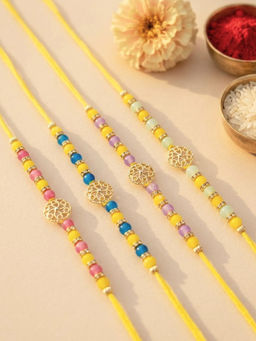 Karatcart - Multi-Color Beaded Kundan Rakhi with Roli & Chawal (Pack of 4)