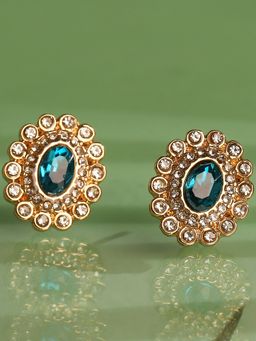Lilly & Sparkle - Women Blue Gold-Toned Oval Studs Earrings