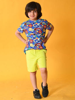 ANTHRILO - Animal Lime Green Shorts & Blue T-Shirt (Set of 2)