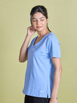 Nykd by Nykaa - V Neck Slub Cotton Tee -NYLE512-Hydrangea