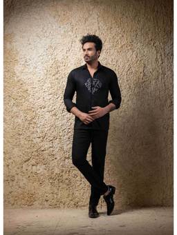 PRIYANKA HARALALKA - Black Lion Hand Emboirdery Full Shirt
