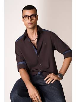 S&N by Shantnu Nikhil - Brown Denim Detailing Contemporary Shirt