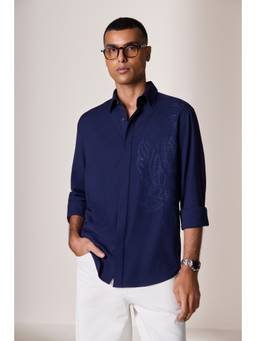 S&N by Shantnu Nikhil - Navy Blue Contemporary Embroidred Shirt
