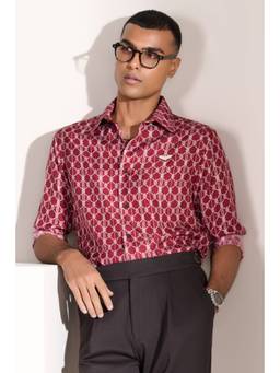 S&N by Shantnu Nikhil - Rich Cherry Silk Twill Shirt