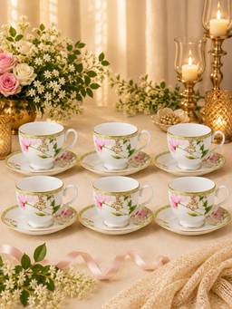 Noritake - Green POPPY PALACE 12 Piece Cup & Saucer Set