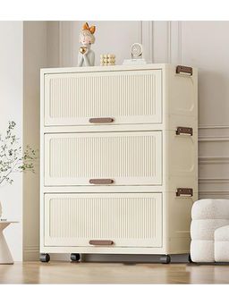 House of Quirk - 3 Tier Storage Cabinet with Wheels Foldable Wardrobe Organizer
