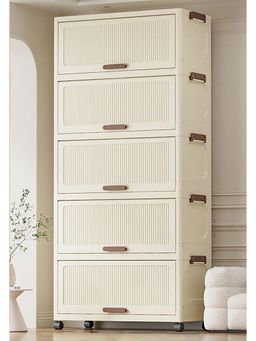 House of Quirk - 5 Tier Storage Cabinet with Wheels Foldable Wardrobe Organizer