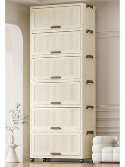 House of Quirk - 6 Tier Storage Cabinet with Wheels Foldable Wardrobe Organizer