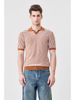 Snitch - Brown Stripes Slim Polo T-Shirt for Men