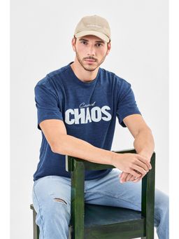 Snitch - Navy Blue Typography T-Shirt for Men