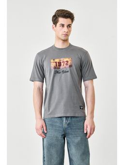 Snitch - Grey Graphic Casual T-Shirt for Men