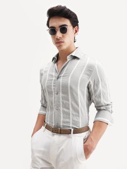 Rare Rabbit - Men Grey Striped Regular Fit Shirt