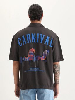 Rare Rabbit - Men Grey Graphic Relaxed Fit Shirt