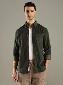 Tommy Hilfiger - Men Green Textured Regular Fit Cotton Shirt