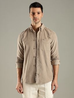 Tommy Hilfiger - Men Beige Textured Regular Fit Cotton Shirt