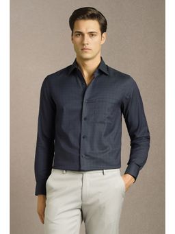 Louis Philippe - Men Navy Blue Textured Formal Shirt