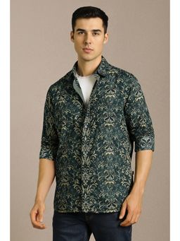 Louis Philippe - Men Green Print Full Sleeves Casual Shirt