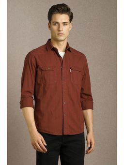 Louis Philippe - Men Maroon Textured Full Sleeves Casual Shirt