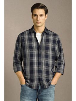 Louis Philippe - Men Navy Blue Check Casual Shirt
