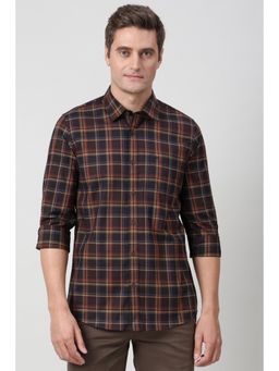 Peter England - Men Brown Checks Casual Shirt