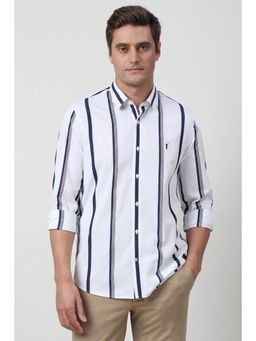 Peter England - Men White Striped Casual Shirt