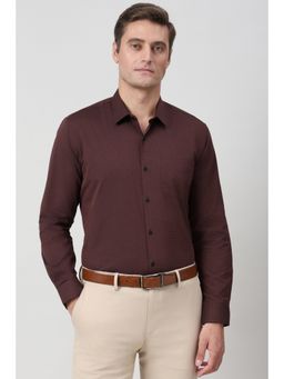 Peter England - Men Maroon Textured Formal Shirt