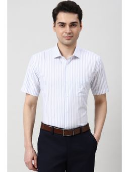 Peter England - Men White Striped Formal Shirt