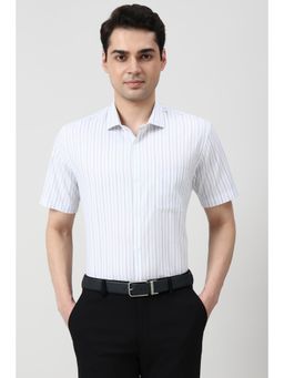 Peter England - Men White Striped Formal Shirt