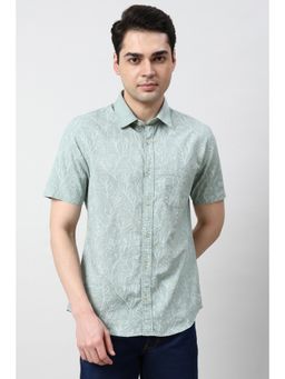 Peter England - Men Green Floral Casual Shirt